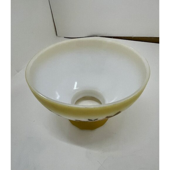 Vintage Heavy Milk Glass Lampshade Yellow Floral Design Mid Century Style - Picture 6 of 8